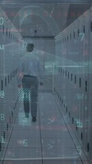 Poster - Animation of cyber attack warning and padlock over caucasian man in server room