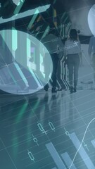 Poster - Animation of statistics and financial data processing over diverse business people in office
