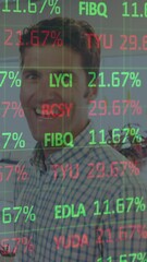 Poster - Animation of financial data processing over caucasian businessman in office