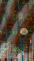 Poster - Animation of financial data processing and stock market with caucasian man over empty warehouse