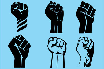 Wall Mural - Multiple style raised and closed fist icons. Symbol of victory, strength, power and solidarity - Raised fist - flat icon for media, apps and websites. Editable vector, eps 10.