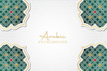 Islamic social media banner design with arabesque pattern and photo frame.