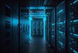 Digital Dreamscape: A Neon Blue Server Room of the Future Background. Generative AI