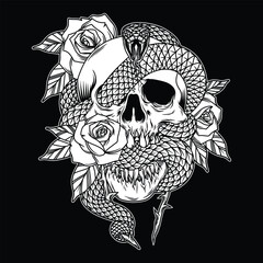 Sticker - Viper and Skull Black and White  illustration