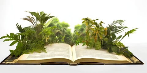 Wall Mural - Open book revealing the jungle. Eco concept. Isolated on white background, Generative AI