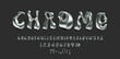 Y2K chrome font. Liquid metal 3d alphabet, Aesthetic techno letter, number and abstract shape. Mercury glossy vector form