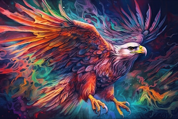 surreal flying eagle, colorful art, Generative AI