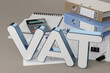VAT tax, documents and calculator, 3D illustration
