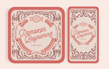 Holy Month of Muslim Community Ramadan Kareem, Feast of the Sacrifice greeting card, social media template, poster.(Turkish translation: Ramazan Bayramınız kutlu olsun. Kurban Bayramınız kutlu olsun.)