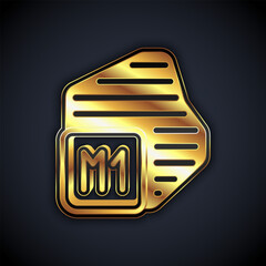 Poster - Gold Processor icon isolated on black background. CPU, central processing unit, microchip, microcircuit, computer processor, chip. Vector