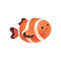 Wall Mural - Adorable clownfish character as kids toy 3D illustration. Cartoon drawing of cute striped fish as mascot or gift in 3D style on white background. Wildlife, nature, sea creatures concept