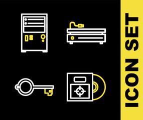 Poster - set line video game console, cd or dvd disk in box, ancient key for and computer icon. vector