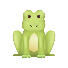 Wall Mural - Adorable smiling frog character as kids toy 3D illustration. Cartoon drawing of green amphibian as mascot or gift in 3D style on white background. Wildlife, nature, zoology concept
