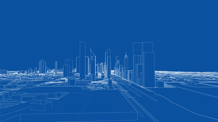 Wall Mural - Outline city concept vector. Wire-frame style