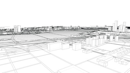 Poster - Outline city concept vector. Wire-frame style