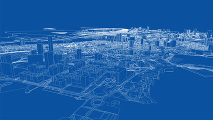 Poster - Outline city concept vector. Wire-frame style