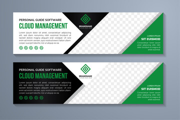 Poster - abstract modern banner design template for personal guide software cloud management. white black horizontal layout background. diagonal space for photo collage and text. triangle green element.