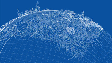 Poster - 3d city sphere. vector rendering of 3d