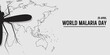 World Malaria Day. Mosquito silhouette on gray map of world indicating malaria day, banner design. Illustration. 25 April.