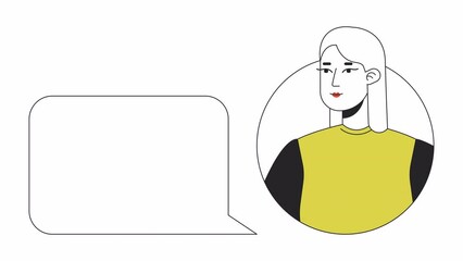 Fototapete - User with chat bubble animation. Animated woman avatar typing answer 2D cartoon flat colour line character. Messaging 4K video concept footage on white with alpha channel transparency for web design
