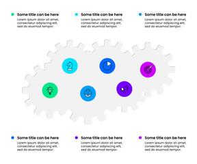 Infographic template. 6 connected gears in the shape of a cloud