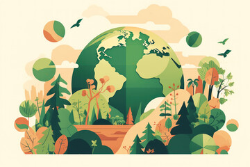 Wall Mural - World environment and earth day concept flat illustration background. Generative ai.