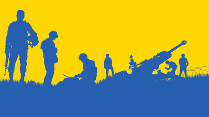 Wall Mural - Military vector illustration, Army background, soldiers silhouettes, Stop war.	