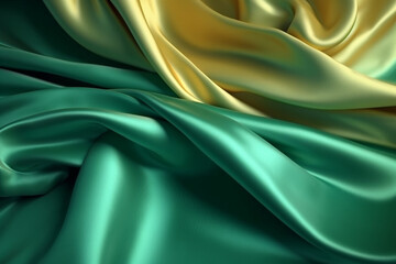 Brazil silk flag green yellow  silk background Generative AI