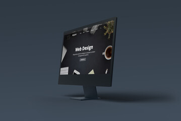 Poster - Black computer display with web design concept page layout. Web design and development studio presentation