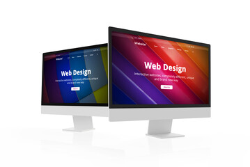 Aufkleber - Two modern computer displays featuring web design studio concept page. Design projects and showcasing web design concept