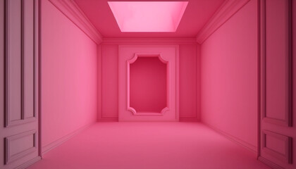 Interior simple pink room, luxury apartment. Stylish walls and floor. Empty place, background. Generative AI