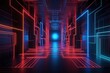 © Parvez - 3d render, abstract background with neon panels glowing in the dark, red blue gradient, Generative AI