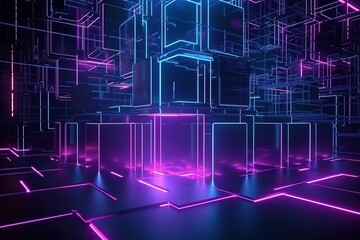 3d render, abstract neon light background, glowing panels in ultraviolet light, futuristic power generating technology, Generative AI