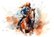 Watercolor design of a horse riding woman - Generative AI