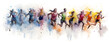 Watercolor design of many marathon runner - Generative AI