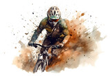 Fototapeta  - Watercolor design of a downhill cyclist - Generative AI