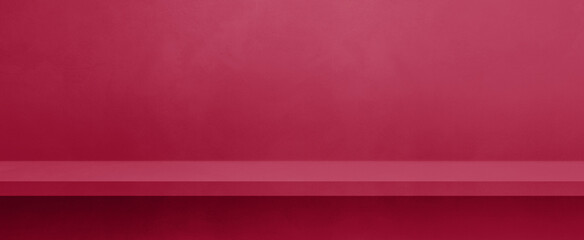 Wall Mural - Empty shelf on a magenta pink concrete wall. Background template. Horizontal banner mockup