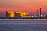 Fototapeta Kwiaty - Morning scene of oil refinery plant and power plant of Petrochemistry