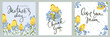Mother's Day congratulation cards. Background for congratulation with yellow tulips and blue forget-me-nots. Vector design element on the theme of flowering and spring.