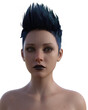 © Artketype - Portrait belle magnifique femme aux cheveux bleus, regard droit et calme, rendu 3D, texture haute qualité, parfait pour création artistique, version png avec fond transparent, rendu 3D HDR