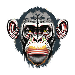  Artwork illustration and t-shirt design monkey face on white background

