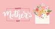 Happy mother s day card. Envelope with flowers and hand drawn lettering. Greeting card template, cute vector illustration