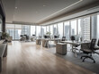 © Marcos - Modern office interior, spacious open floor plan, natural light, city view, generative AI