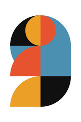Poster - Abstract geometric minimalist artwork. Vector illustration made of simple shapes like circle, square, triangle. Retro background in Bauhaus style and bold colors: red, yellow, blue and black on white