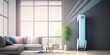 Enjoy fresh air in your home with air purifier and AC control unit mockup, elegant living room background. Generative AI