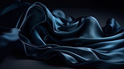 Abstract dark blue background. Silk satin. Navy blue color. Elegant background with space for design. Soft wavy folds