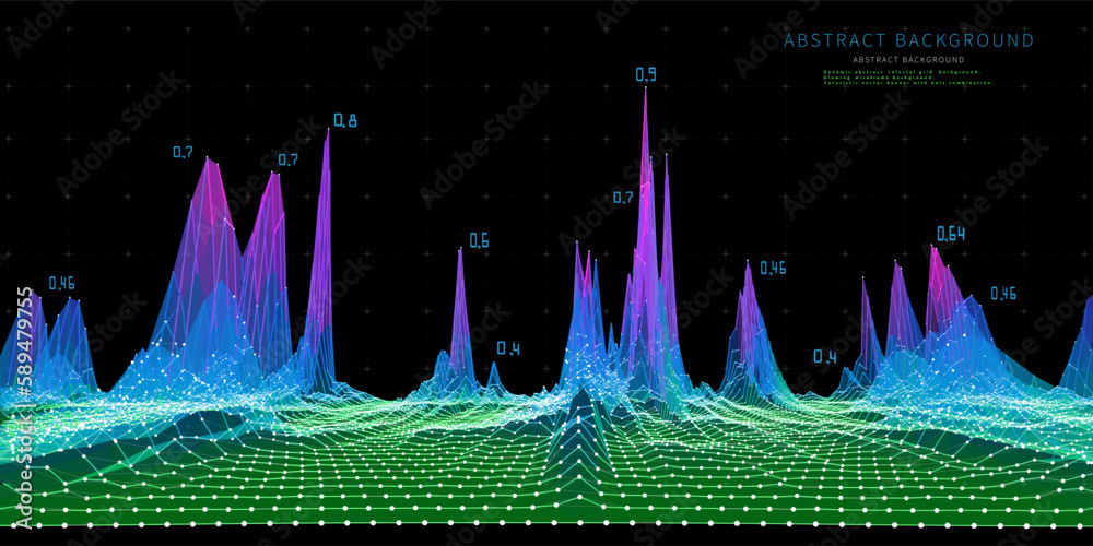 Abstract background poly data graph from dots and lines on black ...