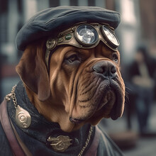 Sweet Dogue De Bordeaux In Steampunk Style. Mastiff. Photorealistic Digital Dog Illustration. Generative AI Illustration.