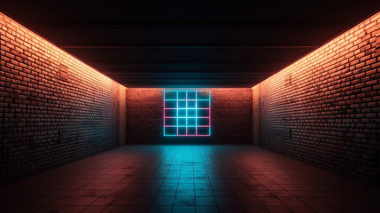 Sticker - Background of an empty room with brick walls and neon Generative AI