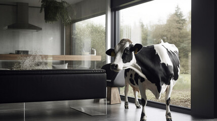 Wall Mural - Cow in its modern house Generative AI